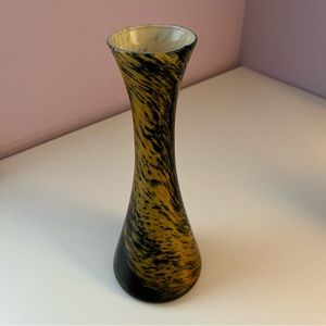 VINTAGE Stunning Czech end of Day glass swirl vase in blue and yellow so pretty